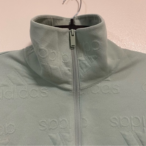 Adidas Sweater Women’s Size Large Green AEROREADY Jacquard Logo Zip Sweatshirt - Picture 8 of 16
